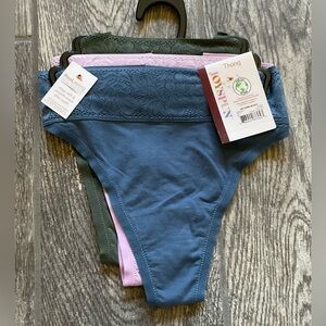New 3 pairs of Joyspun Thong with Lace Panties Size S Blue, Lavender, and Green